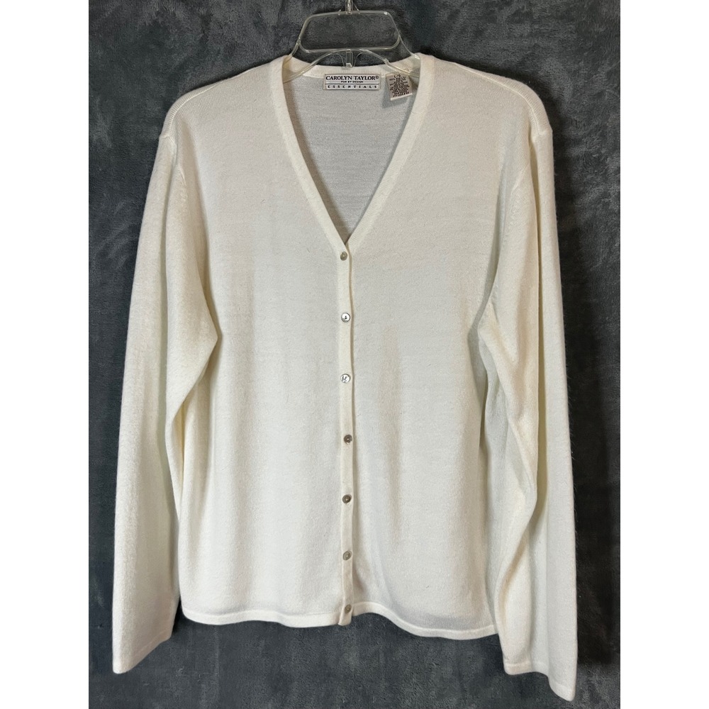 Vintage Carolyn Taylor L/G Ivory V-Neck Button Cardigan Made in UK